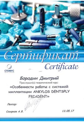 Сертификат Бородин Дмитрий Николаевич